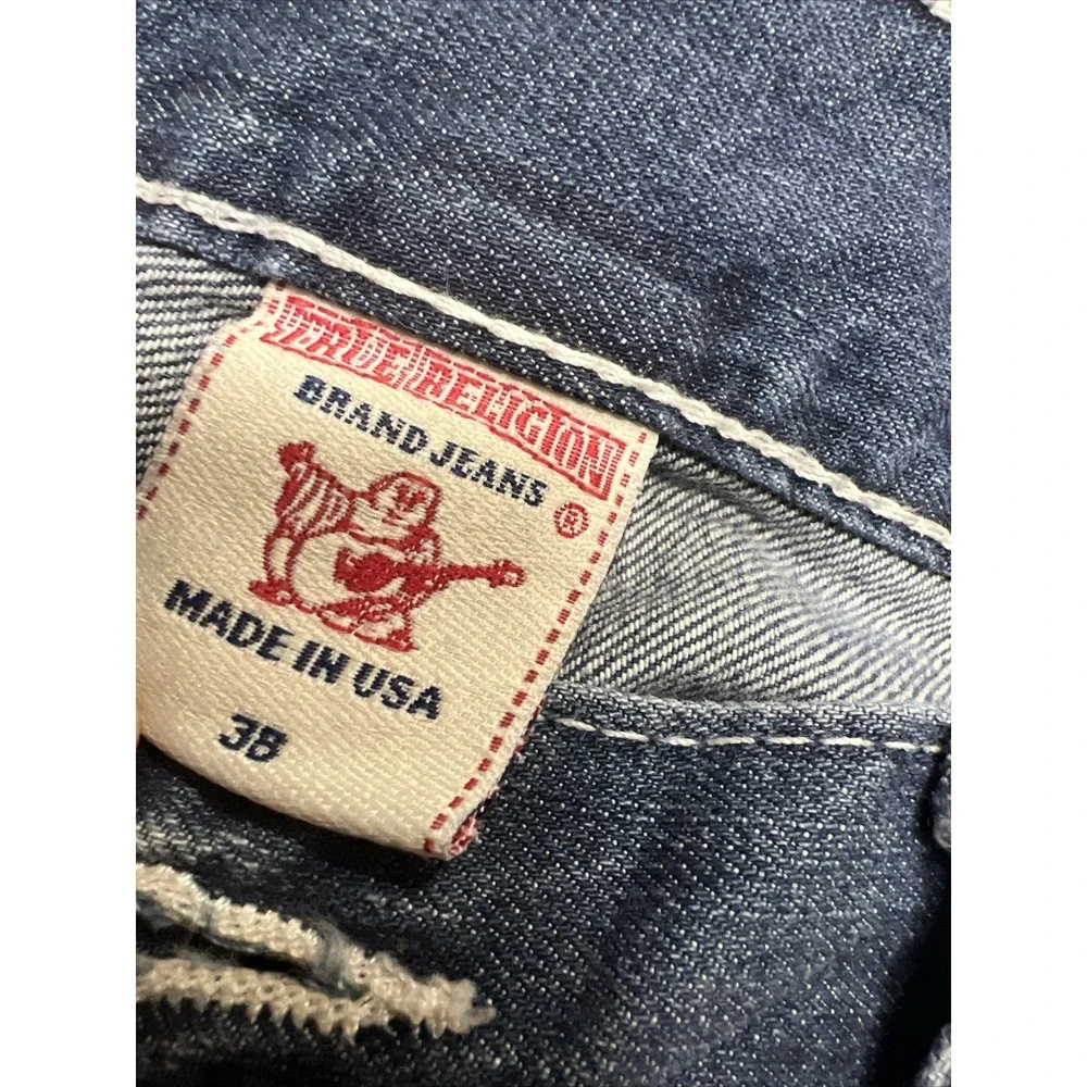 True Religion Jeans 38 X 32.5 Blue Denim Ricky Relaxed Straight Thick Stitch‎